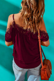 Lace Trim Cold-Shoulder Top