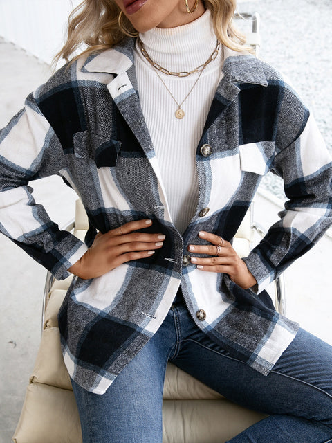 Plaid Button Up Long Sleeve Shacket