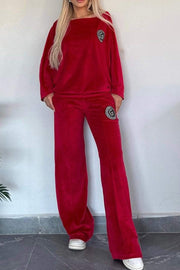 Full Size Boat Neck Long Sleeve Top and Pants Set