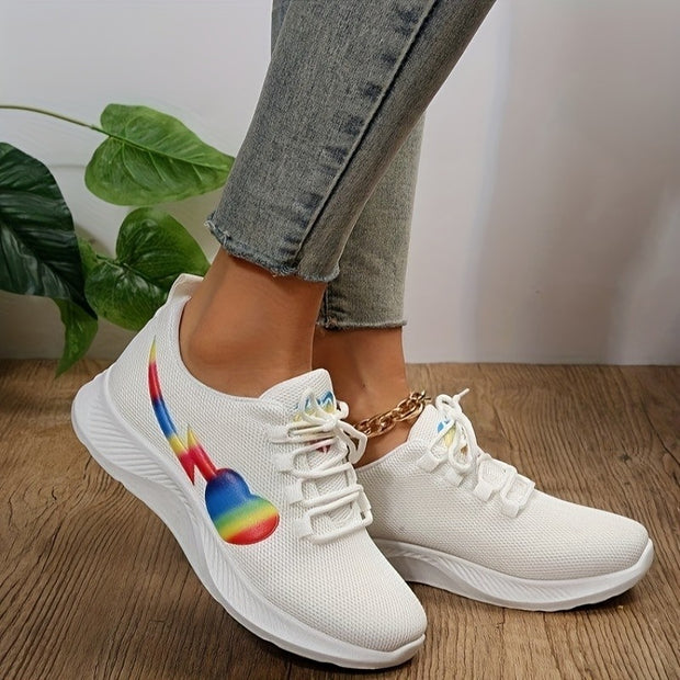 Comfortable mesh lace-up sneakers with a stylish design Women's white mesh lace-up athletic sneakers