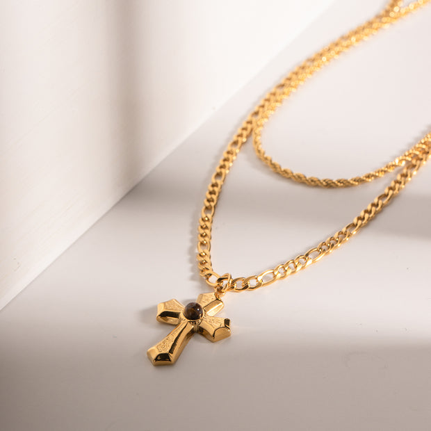 18K Gold-Plated Double Layered Cross Necklace