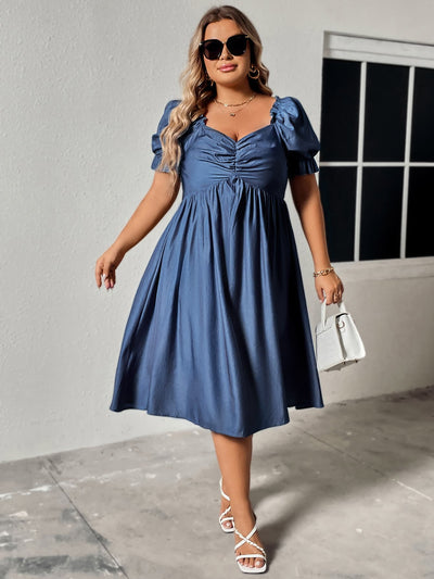 Denim Sweetheart Neck Dress