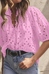 Hollow-out Short Puff Sleeve Blouse