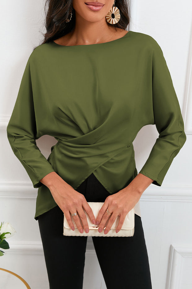 Boat Neck Satin Blouse