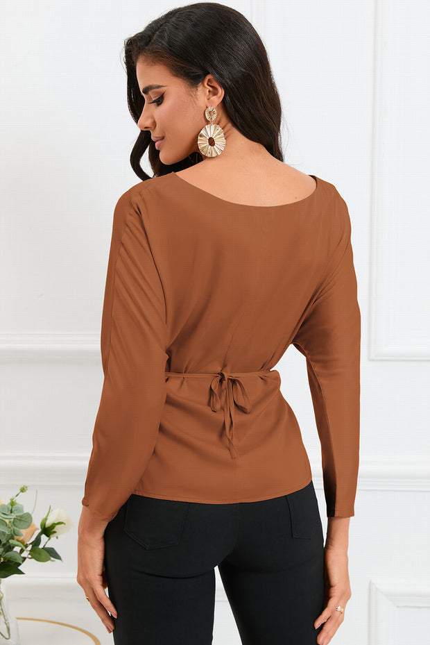 Boat Neck Satin Blouse