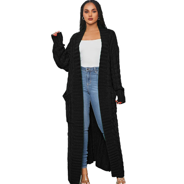 Lazy Pocket Long Twist Sweater Coat