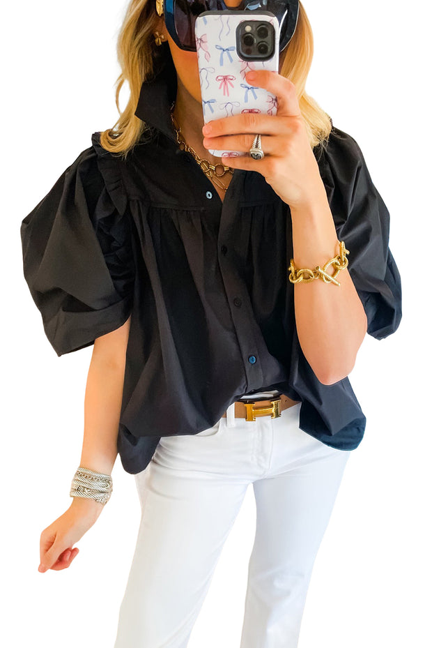 Black Puff Sleeve Shirt