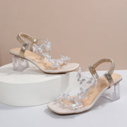 Butterfly Detail Open Toe Mid Heel Sandals