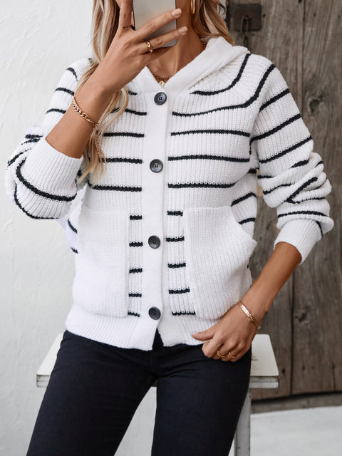 Striped button-up hooded cardigan Long sleeve striped hooded cardigan Women's/Men's striped cardigan with hood