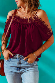 Lace Trim Cold-Shoulder Top