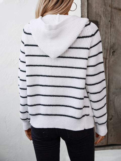 Striped button-up hooded cardigan Long sleeve striped hooded cardigan Women's/Men's striped cardigan with hood