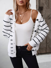 Striped button-up hooded cardigan Long sleeve striped hooded cardigan Women's/Men's striped cardigan with hood