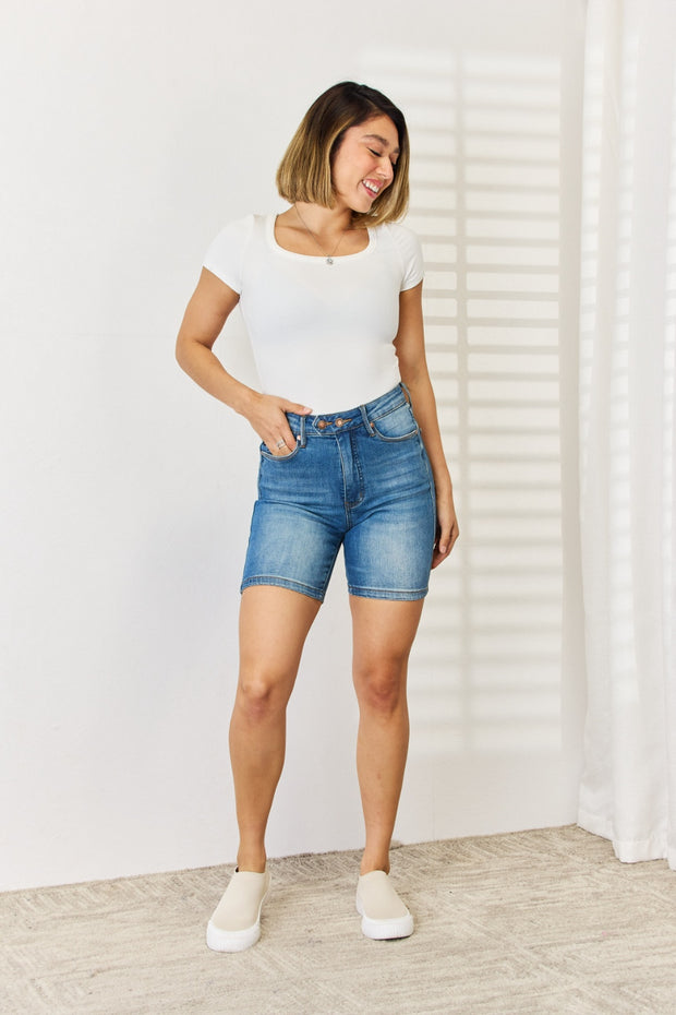 Judy Blue Full Size Double Button Bermuda Denim Shorts