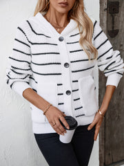 Striped button-up hooded cardigan Long sleeve striped hooded cardigan Women's/Men's striped cardigan with hood