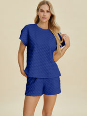 Double Take Full Size Texture T-Shirt and Shorts Set