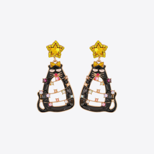 Rhinestone Alloy Cat Earrings