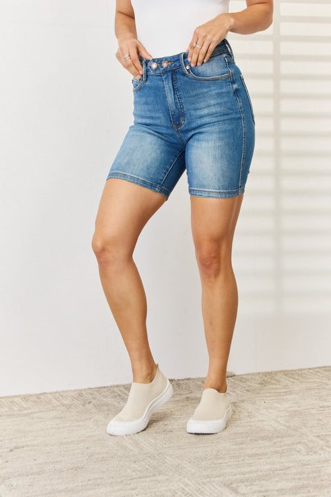 Judy Blue Full Size Double Button Bermuda Denim Shorts