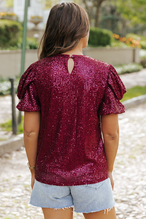 Lenora Sequin Bubble Sleeve Blouse