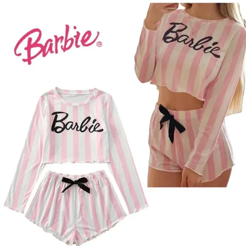 Anime Barbie Long Sleeve Shorts 2 Piece Casual Pajamas Set Gift