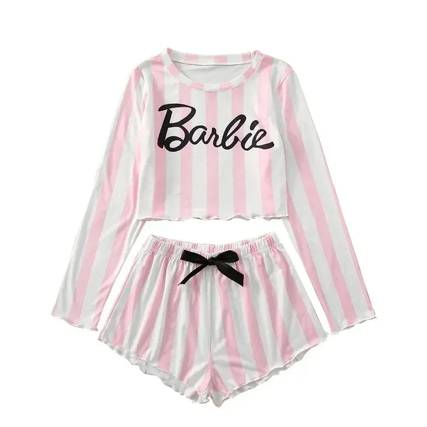 Anime Barbie Long Sleeve Shorts 2 Piece Casual Pajamas Set Gift