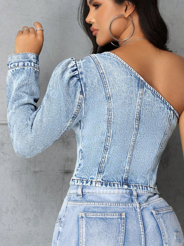 One Shoulder Denim Top