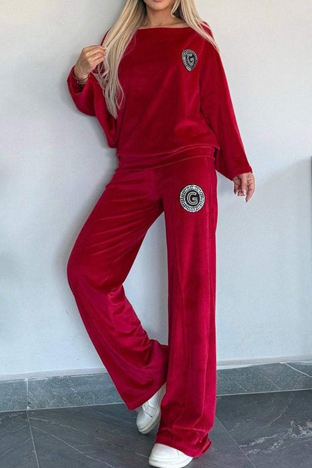 Full Size Boat Neck Long Sleeve Top and Pants Set