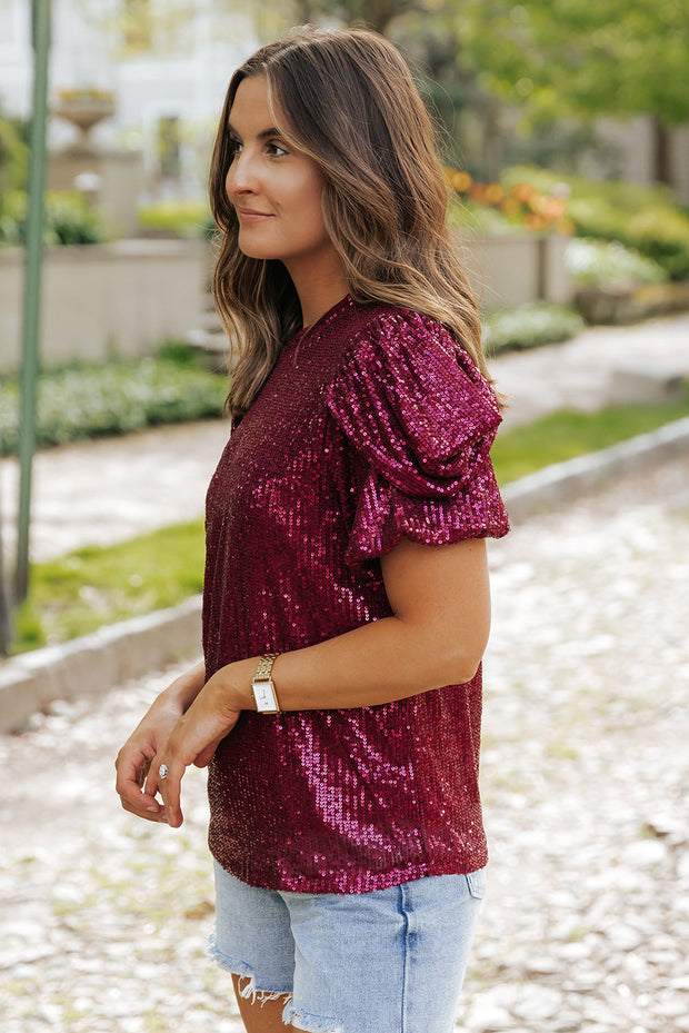 Lenora Sequin Bubble Sleeve Blouse