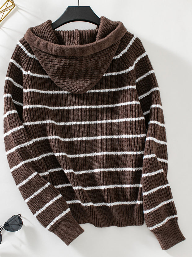 Striped button-up hooded cardigan Long sleeve striped hooded cardigan Women's/Men's striped cardigan with hood