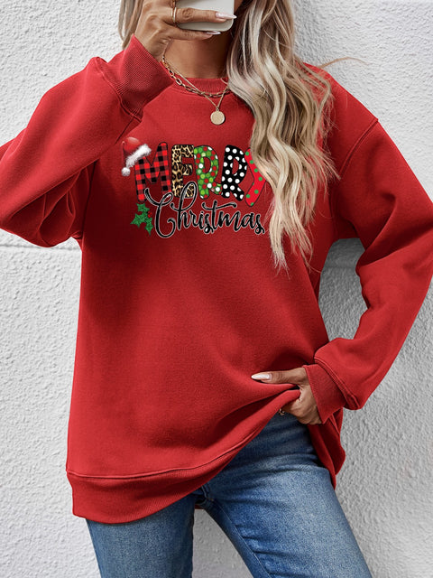 MERRY CHRISTMAS Round Neck Dropped Shoulder Sweatshirt